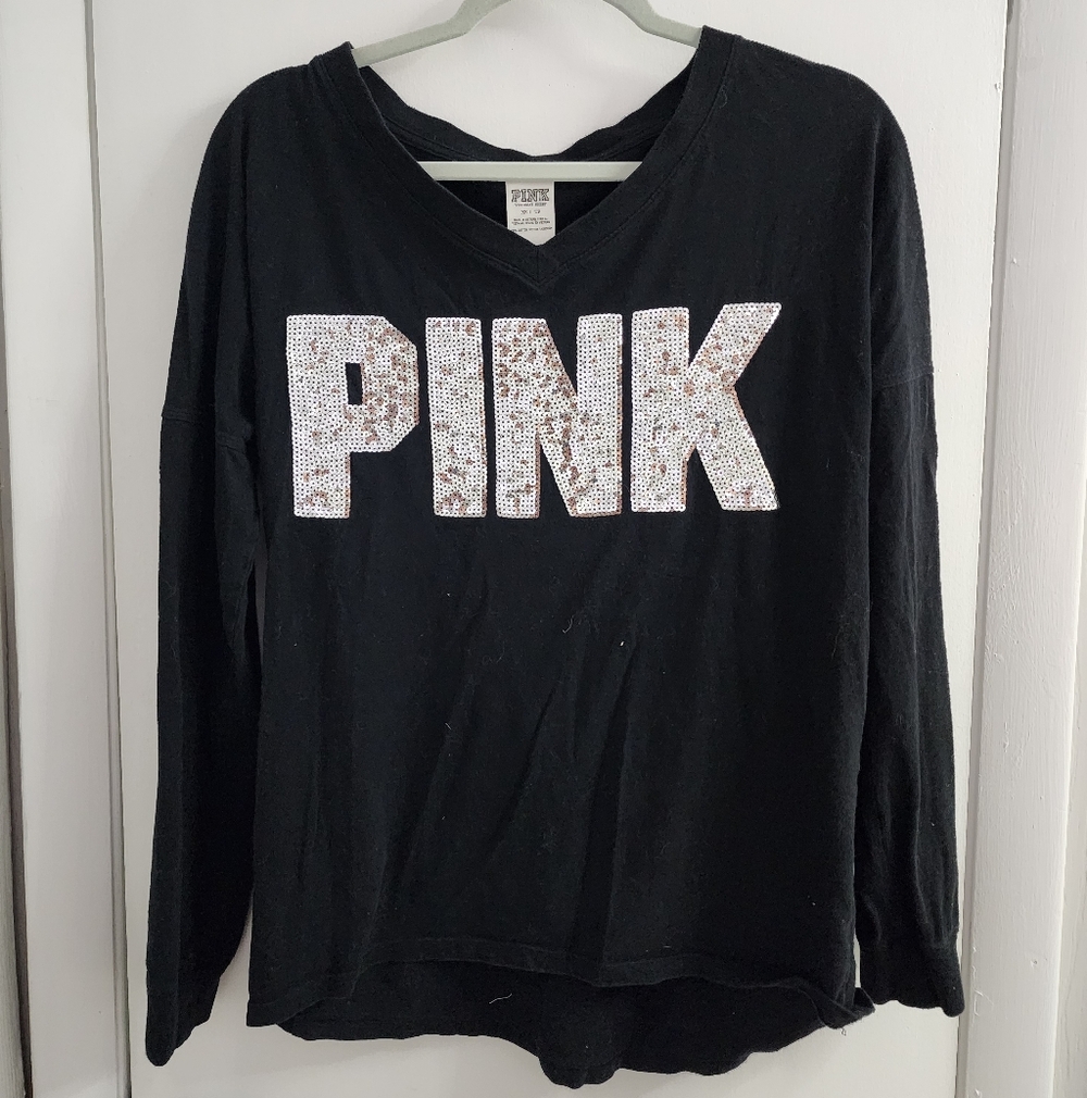 Victoria's Secret PINK | Sequin Long Sleeve V-Neck Top - Picture 3 of 5